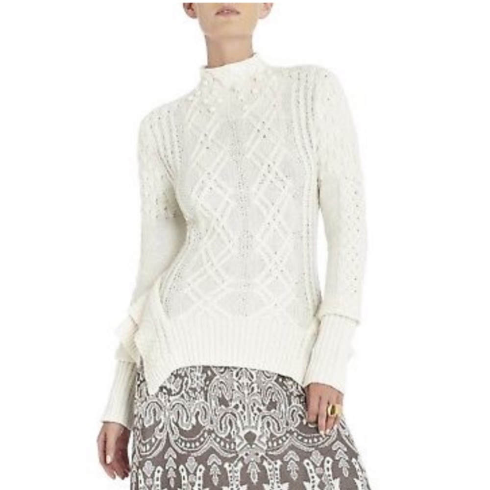 BCBGMaxAzria Cream Cable Knit Turtleneck Sweater